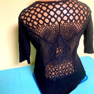 Crochet Back Black Top